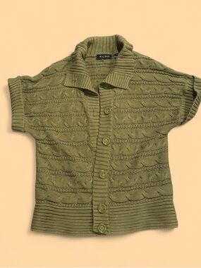 Liz Claiborne Axcess Olive Green Knit Short Sleeve Cardigan